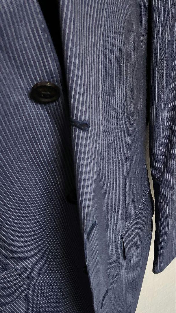 スーツセレクト　メンズ　スーツ　濃紺　ストライプ　ウール　イタリア生地