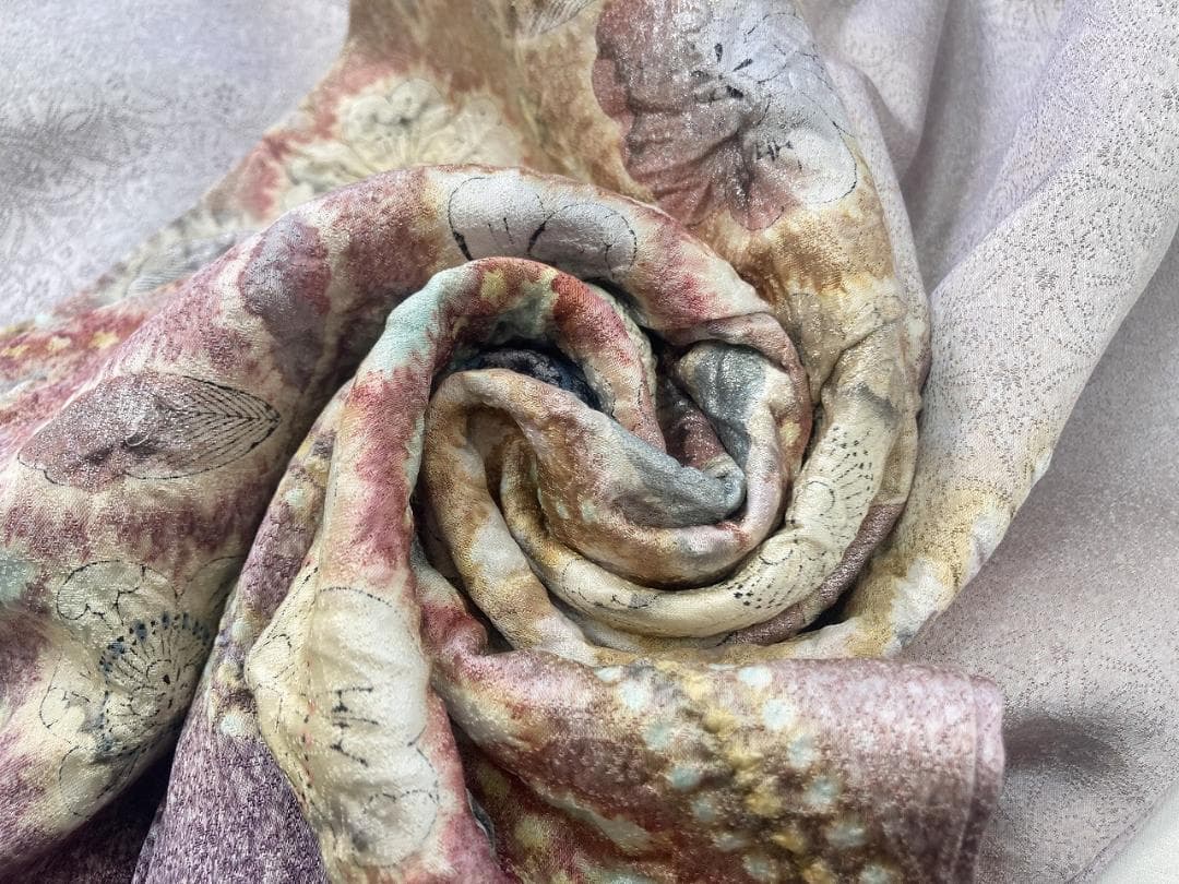 作家物 辻が花 絞り 紋意匠 訪問着 辻ヶ花 正絹 袷 紫 紺 淡紅藤 1403