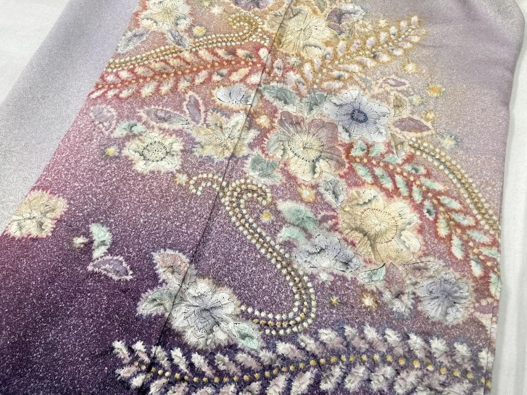 作家物 辻が花 絞り 紋意匠 訪問着 辻ヶ花 正絹 袷 紫 紺 淡紅藤 1403