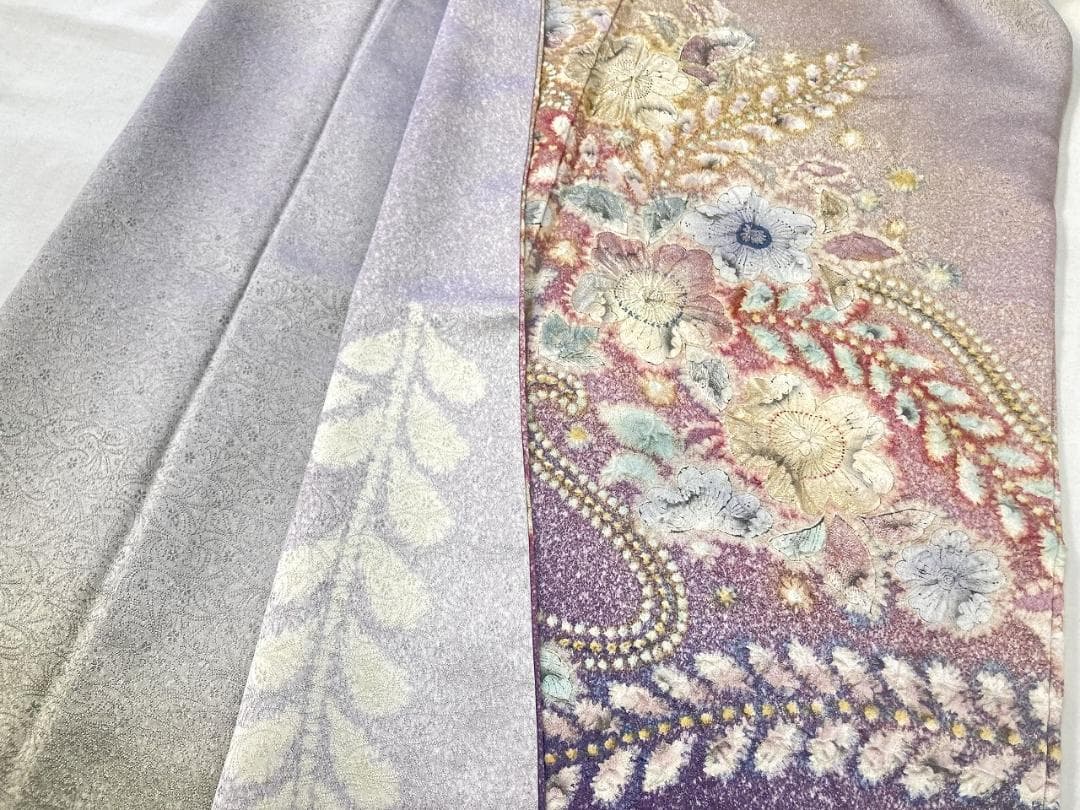 作家物 辻が花 絞り 紋意匠 訪問着 辻ヶ花 正絹 袷 紫 紺 淡紅藤 1403