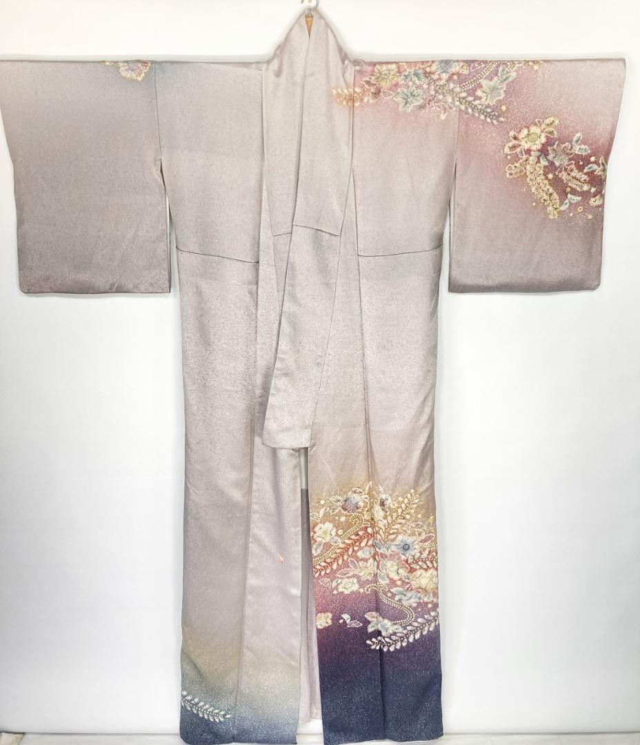 作家物 辻が花 絞り 紋意匠 訪問着 辻ヶ花 正絹 袷 紫 紺 淡紅藤 1403