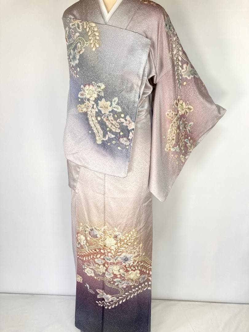 作家物 辻が花 絞り 紋意匠 訪問着 辻ヶ花 正絹 袷 紫 紺 淡紅藤 1403