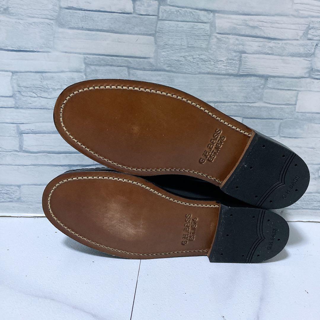 未使用級 ジーエイチバス ロファー LARSON 革靴 黒 25 US7