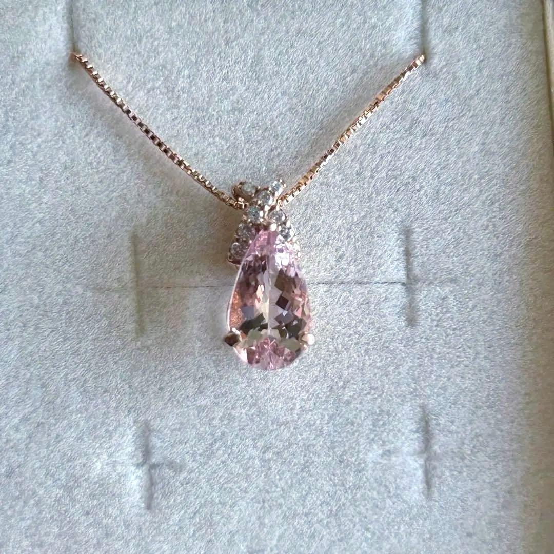K18PG モルガナイト1.08ct ダイヤ0.06ct ネックレス 新品