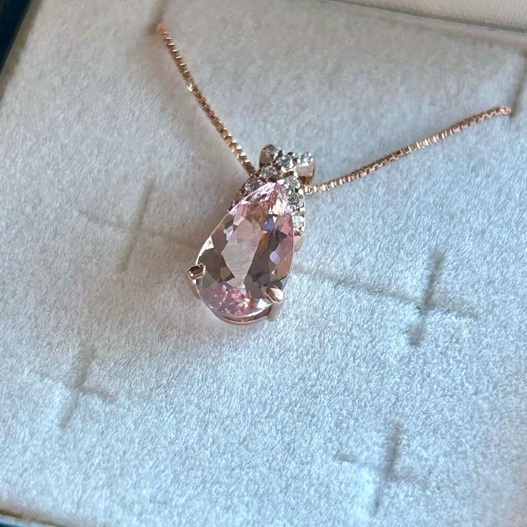 K18PG モルガナイト1.08ct ダイヤ0.06ct ネックレス 新品