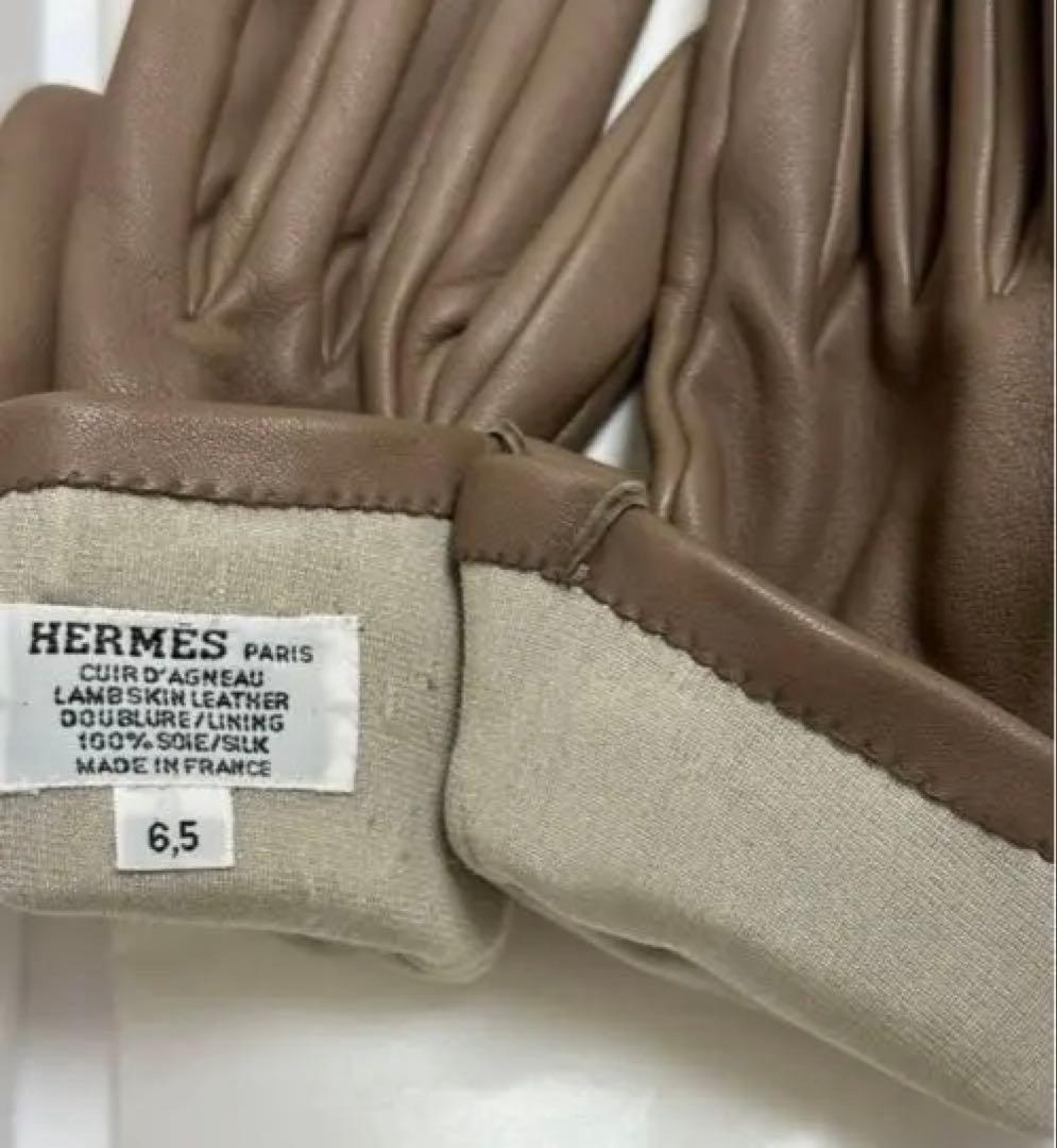 エルメス　エトゥープ　グローブ　6.5 ケリー金具