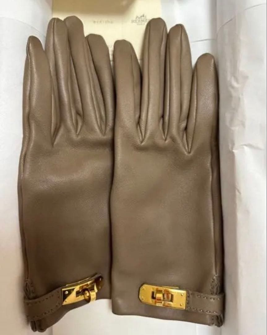 エルメス　エトゥープ　グローブ　6.5 ケリー金具