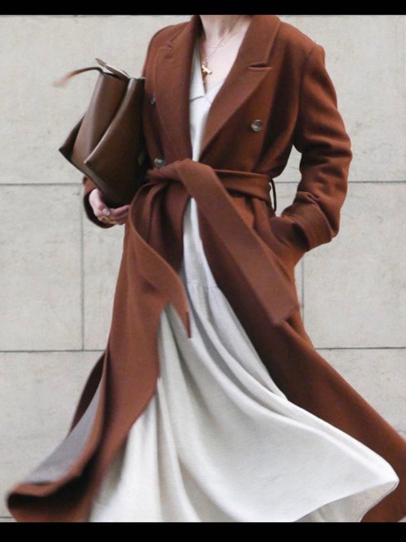 ETRE Mサイズ サイドスリットロングチェスターコート ブラウン