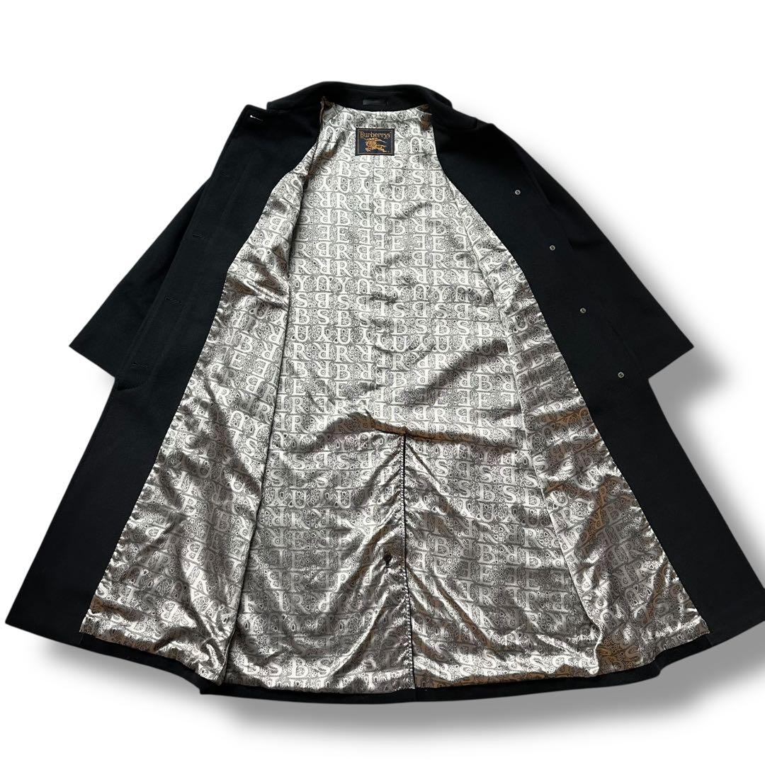 XL相当 ピュアカシミヤ バーバリーズ ステンカラーコート ロング 総柄 黒