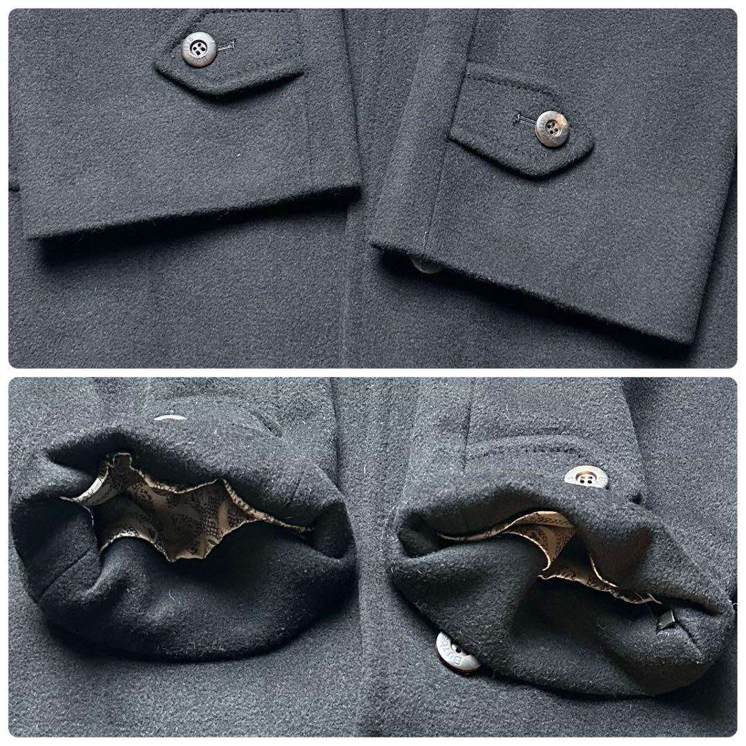 XL相当 ピュアカシミヤ バーバリーズ ステンカラーコート ロング 総柄 黒