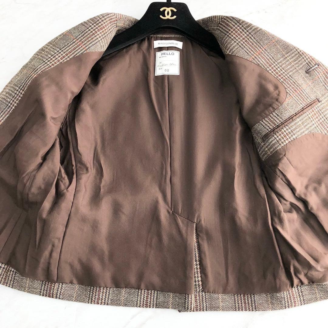 未使用級❤️22AW マディソンブルー テーラードジャケット　チェック　ブラウン