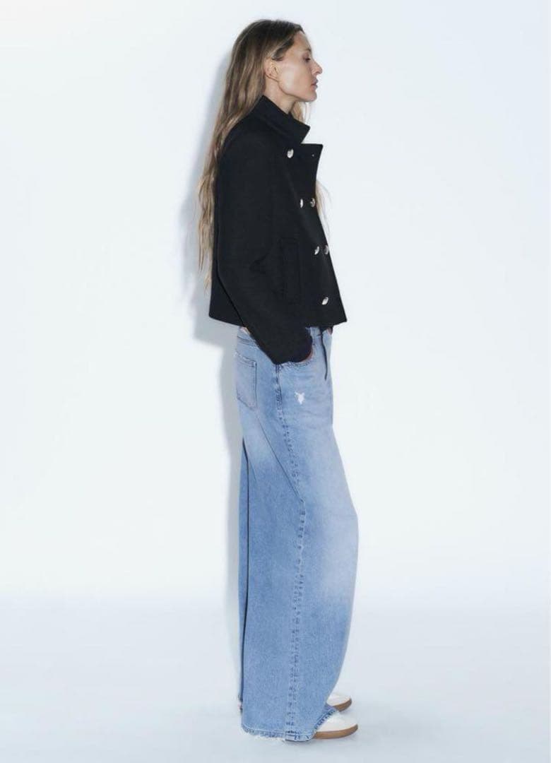 新品 ZARA ハイネック ショート ダブルブレストコート M ラスト1点♪