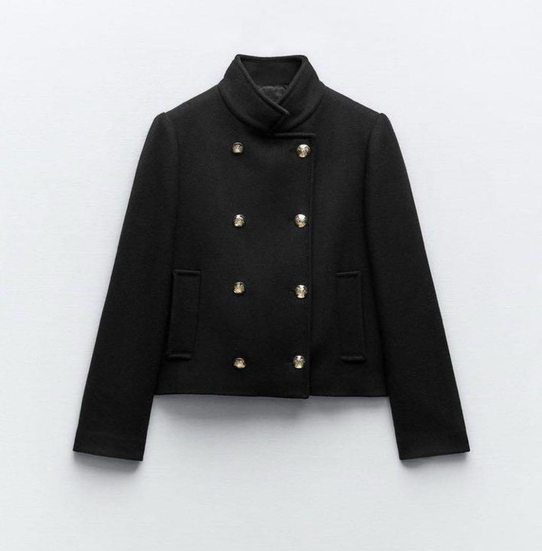 新品 ZARA ハイネック ショート ダブルブレストコート M ラスト1点♪
