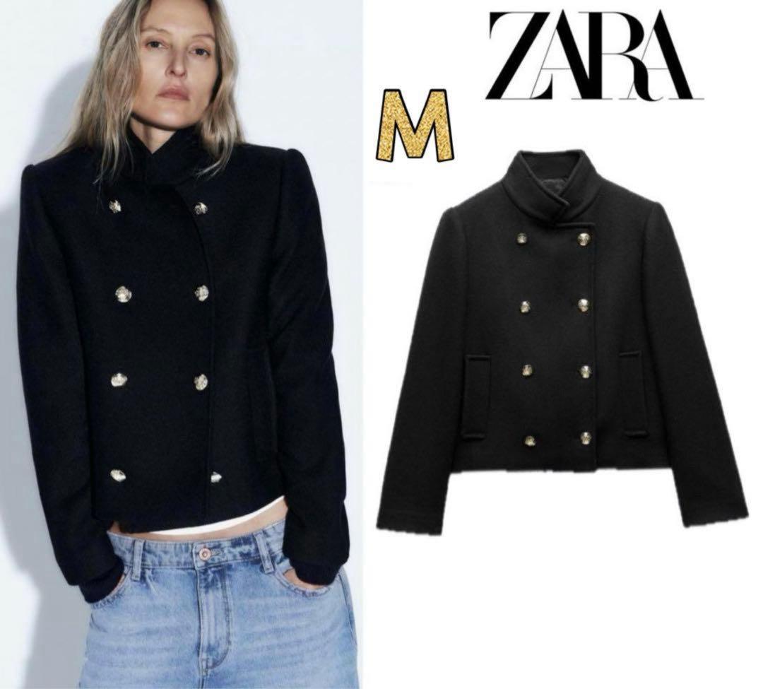 新品 ZARA ハイネック ショート ダブルブレストコート M ラスト1点♪