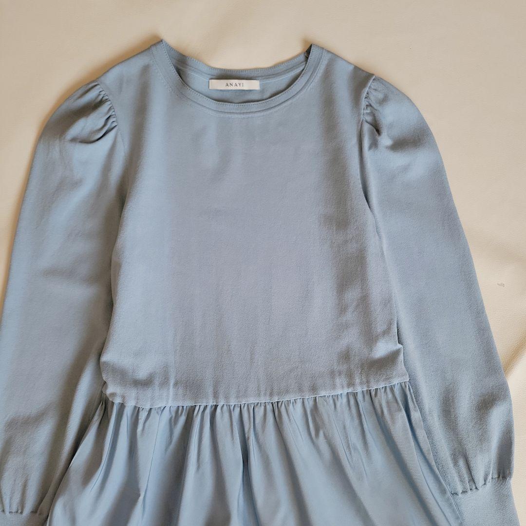 アナイ 24ss タフタドッキングティアードワンピース S 水色 洗える