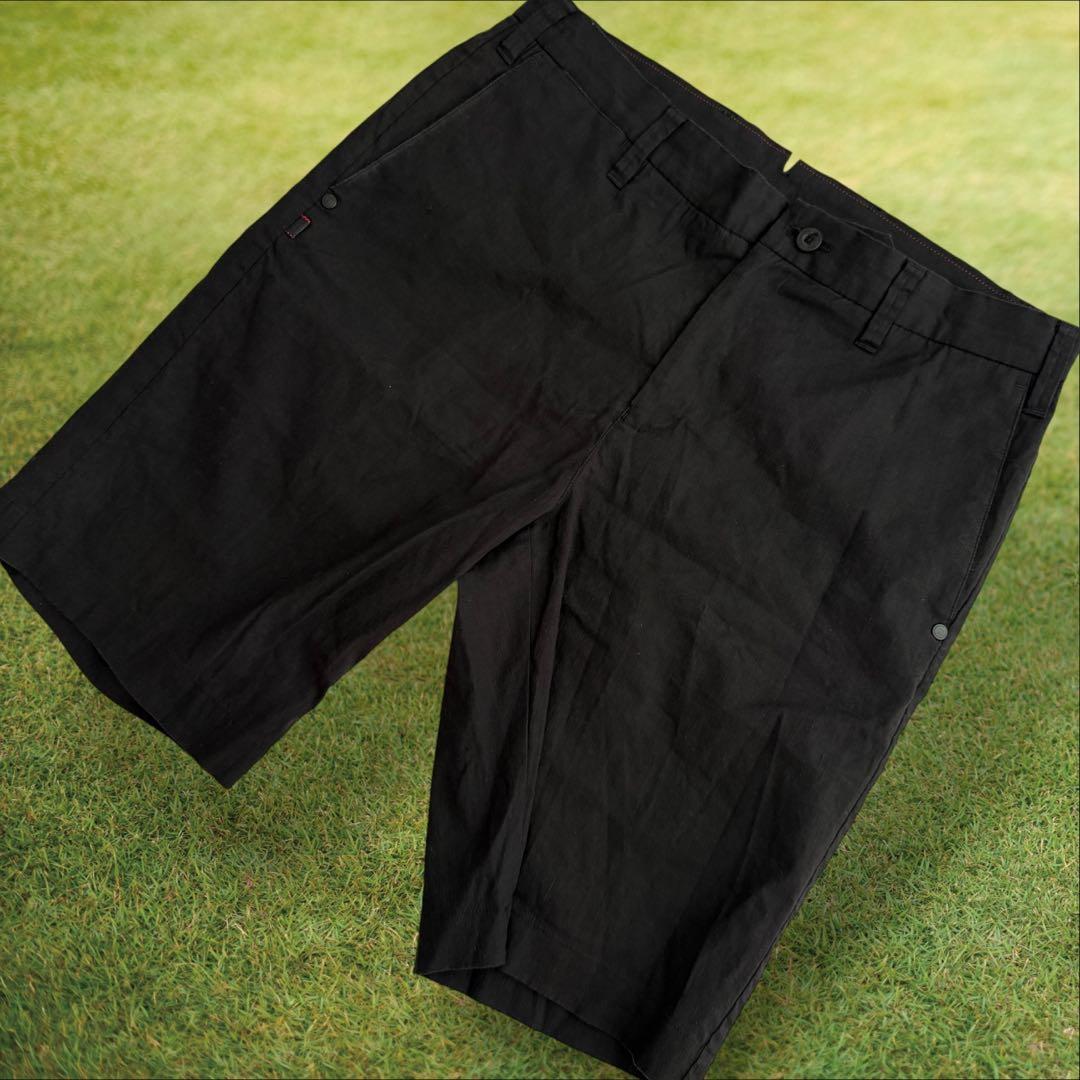 リネン混　ブリーフィング　ハーフパンツ　短パン　M 黒　ブラック　ゴルフ