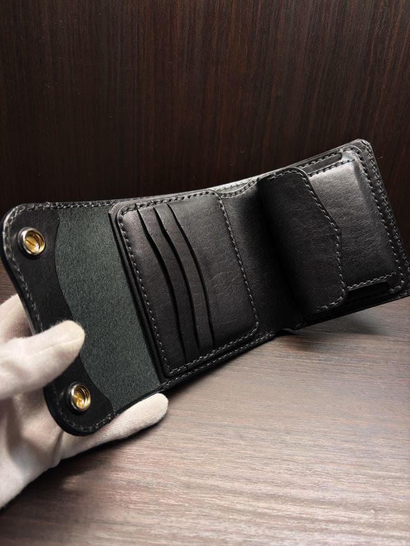 牛ヌメ革　ハンドメイド　折り財布 栃木レザー（ワイルドサドル）メンズ　ライダース
