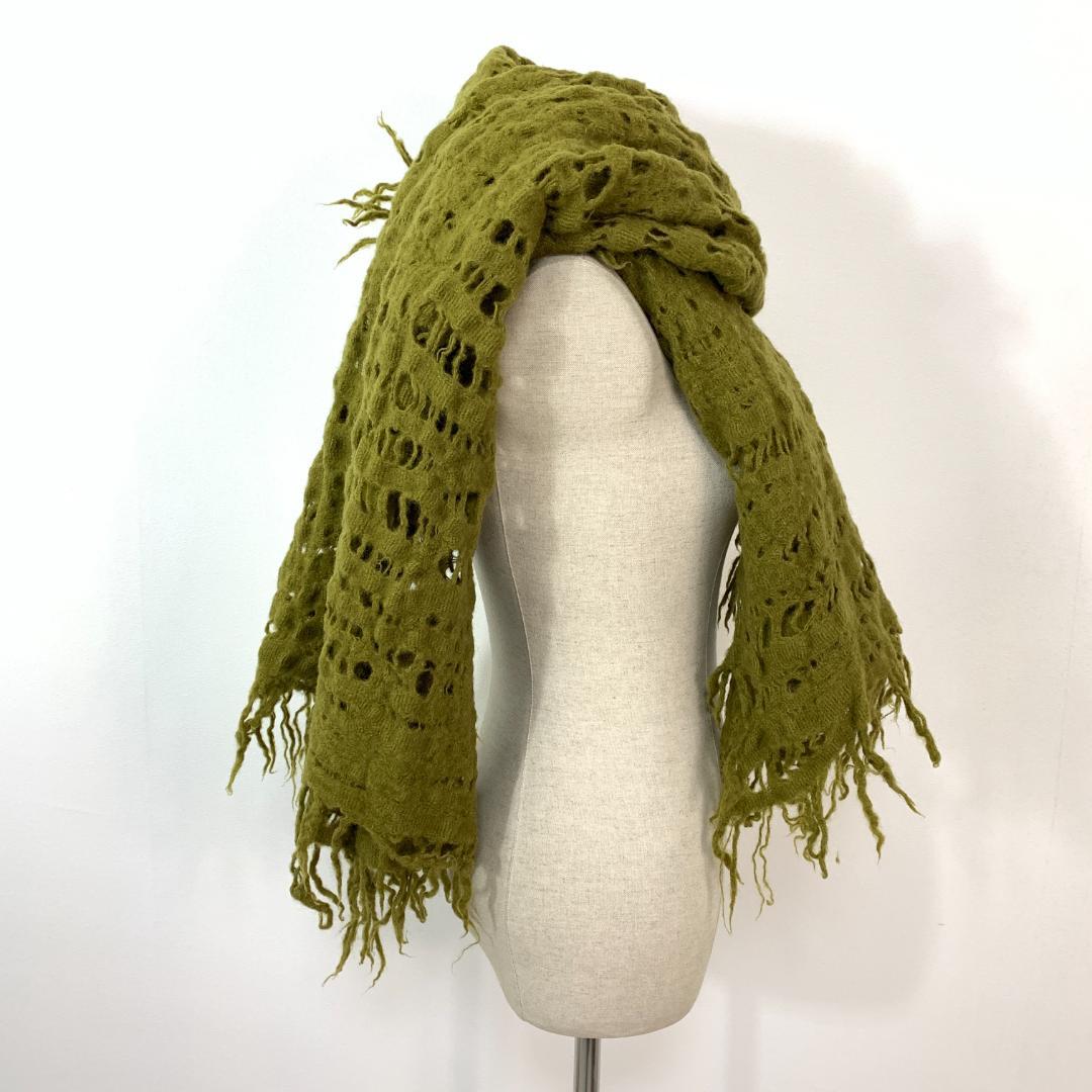 Y’s ワイズ マフラー ストール ウール１００％ 緑系 オリーブ B2865