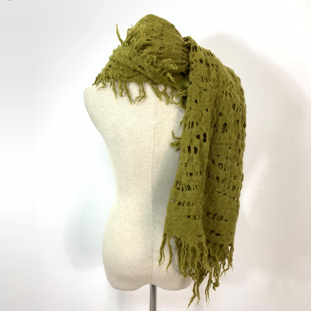 Y’s ワイズ マフラー ストール ウール１００％ 緑系 オリーブ B2865