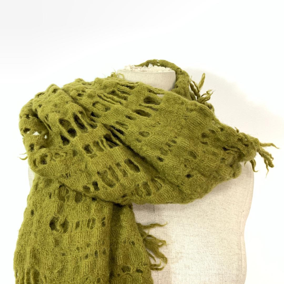 Y’s ワイズ マフラー ストール ウール１００％ 緑系 オリーブ B2865