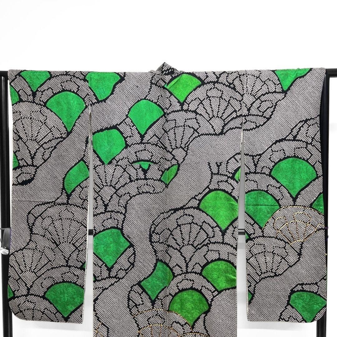 総絞り　金駒刺繍　扇　青海波　道長取り　振袖　成人式　着物 024a p