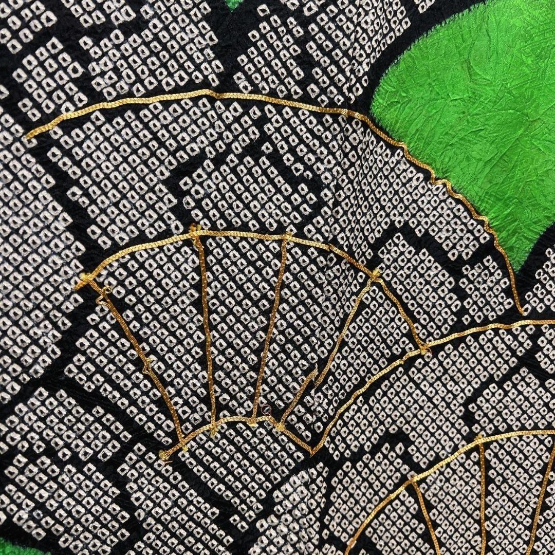 総絞り　金駒刺繍　扇　青海波　道長取り　振袖　成人式　着物 024a p