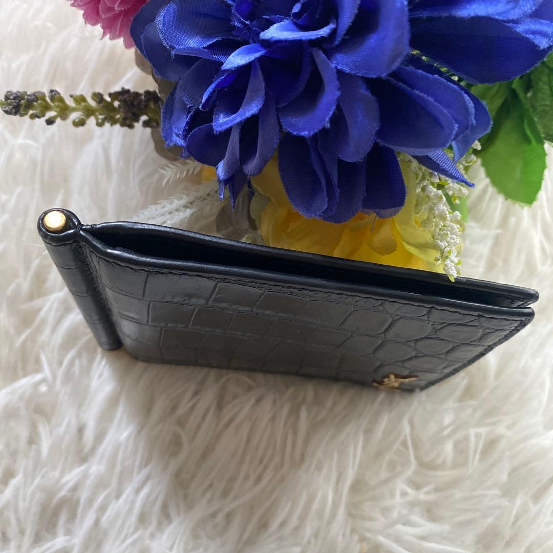 ゆずイヴサンローラン 黒 マネークリップ クロコ ゴールドロゴ YSL