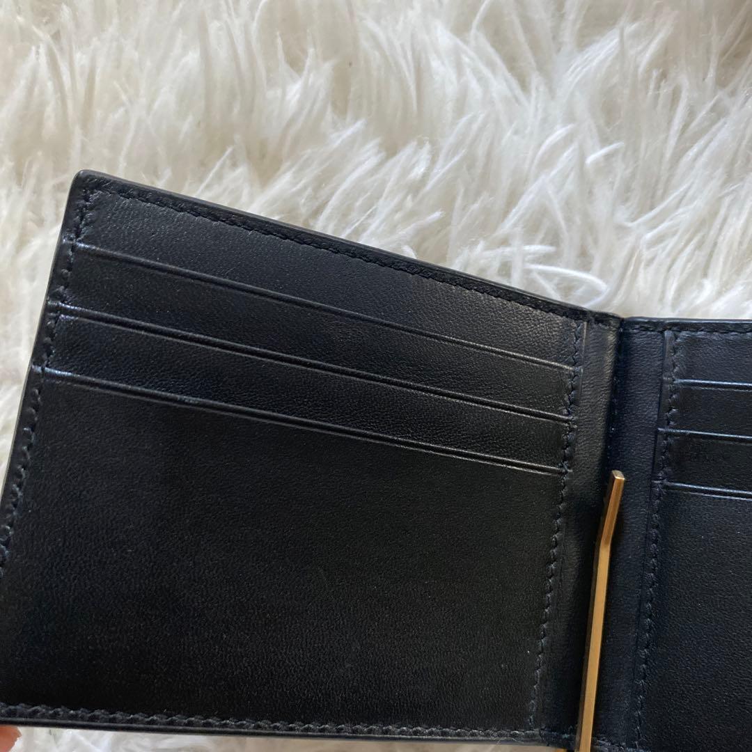 ゆずイヴサンローラン 黒 マネークリップ クロコ ゴールドロゴ YSL