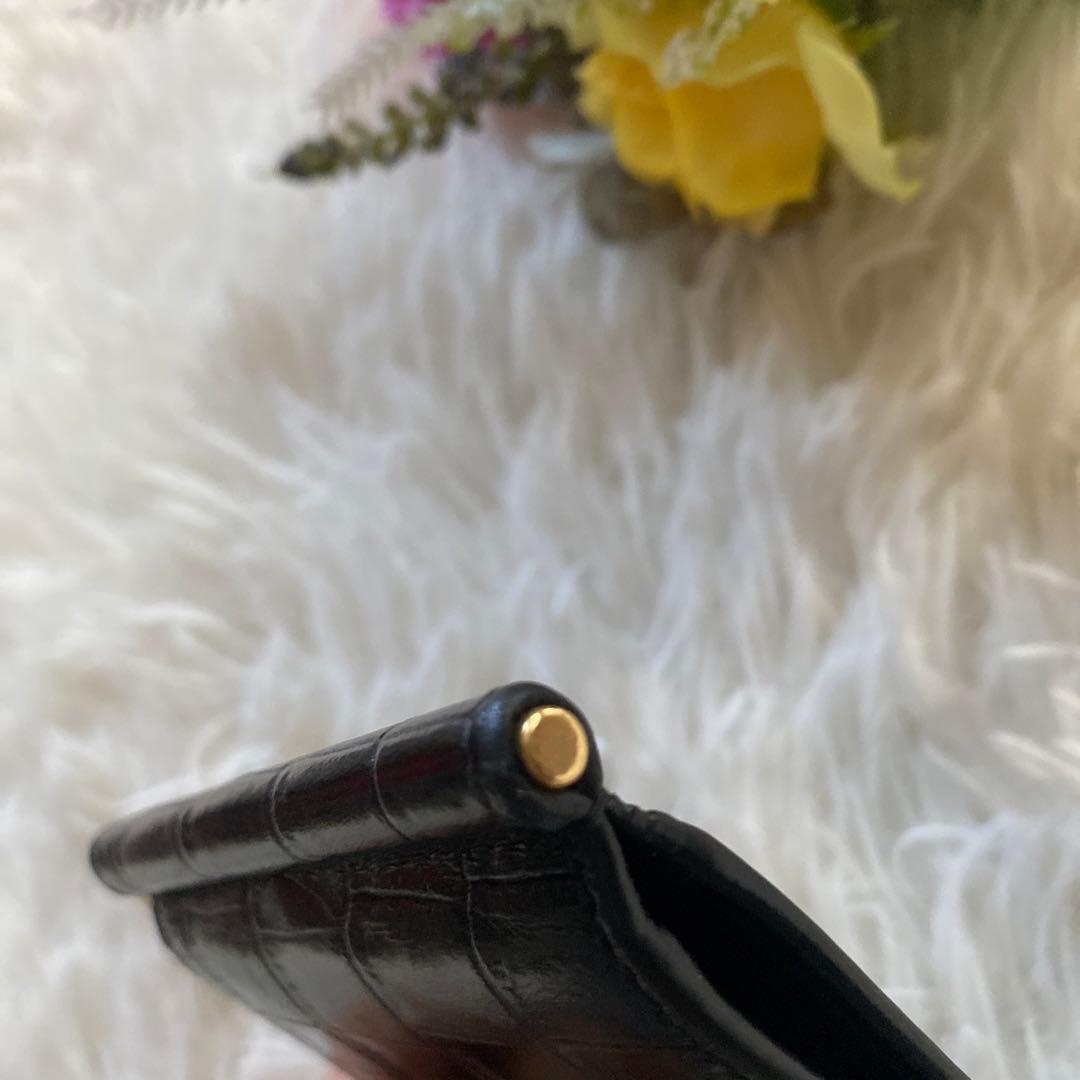 ゆずイヴサンローラン 黒 マネークリップ クロコ ゴールドロゴ YSL