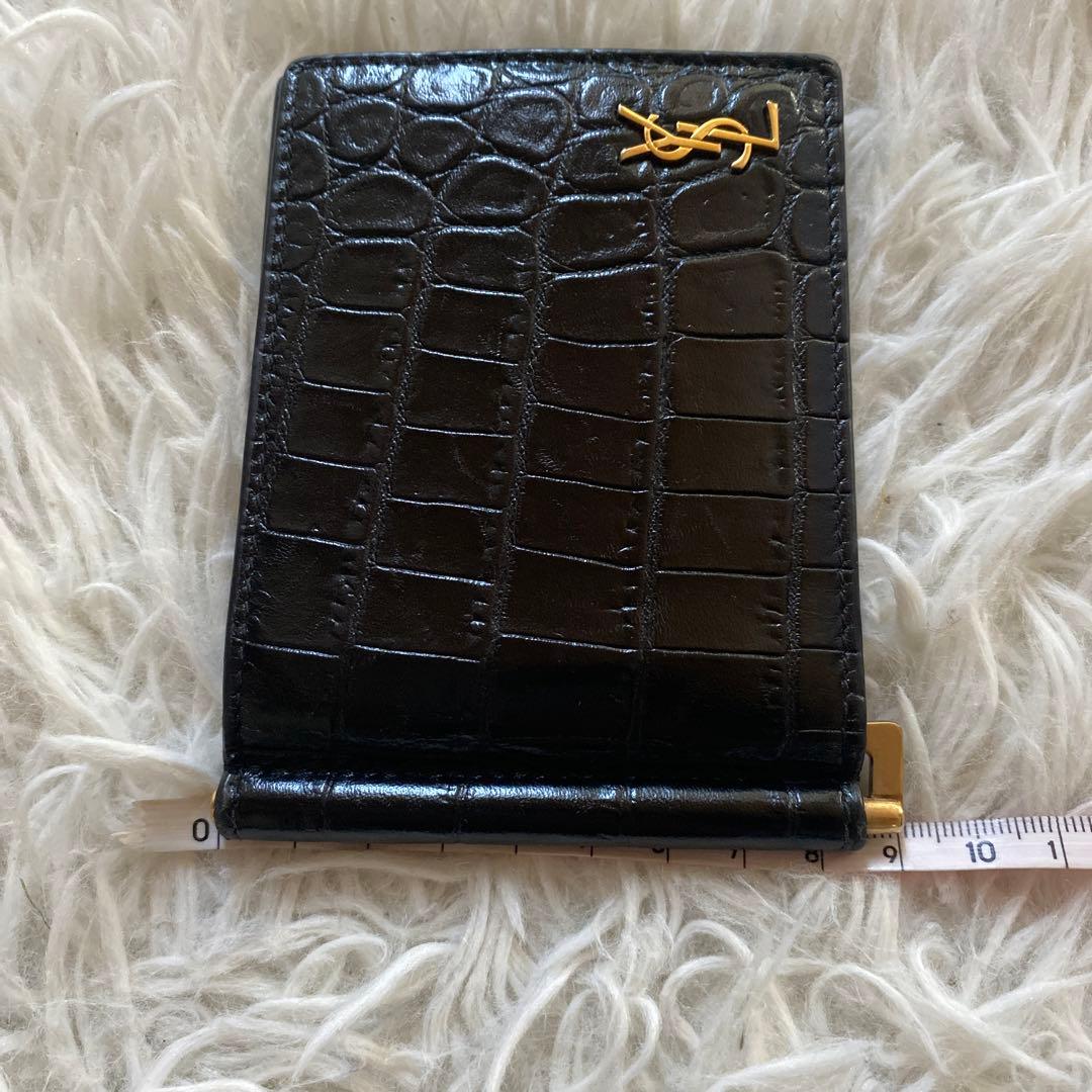 ゆずイヴサンローラン 黒 マネークリップ クロコ ゴールドロゴ YSL