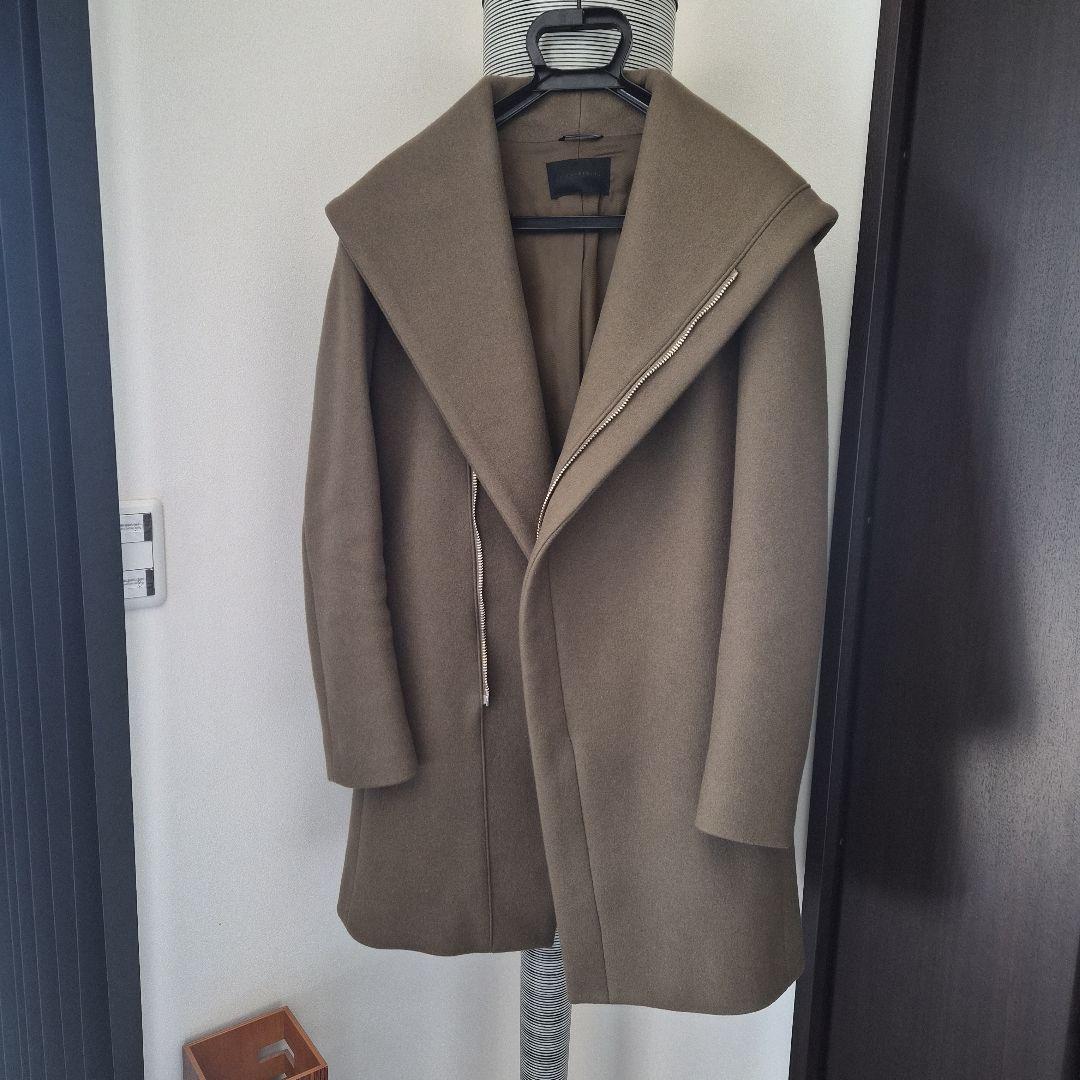 junhashimoto フード付きチェスターラップコート オリーブ カーキ