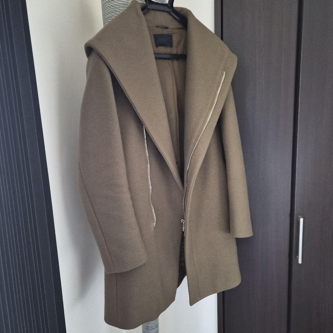 junhashimoto フード付きチェスターラップコート オリーブ カーキ