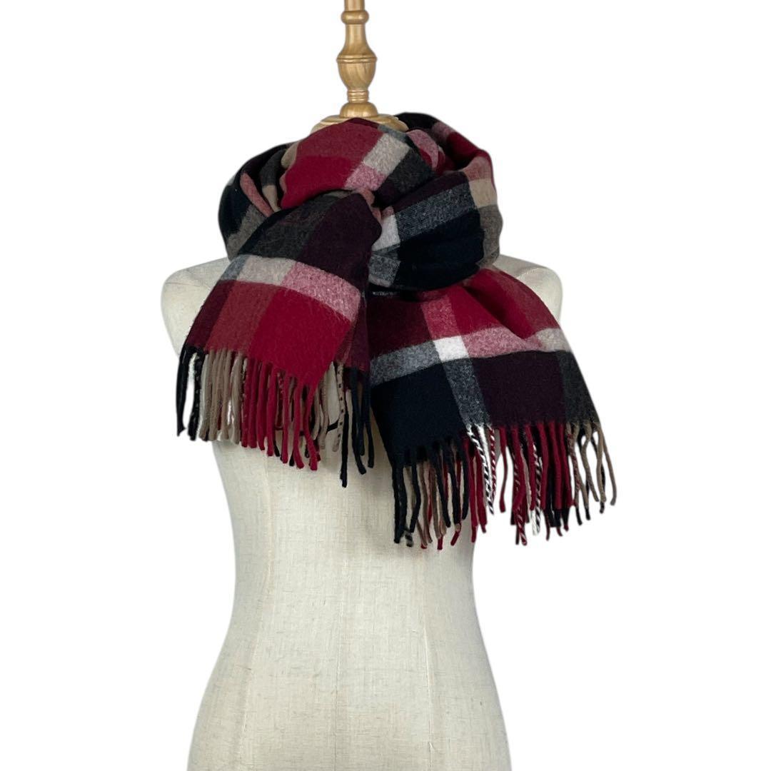 【美品】ブルーレーベル　クレストブリッジ★カシミヤ　チェック　ストール　大判