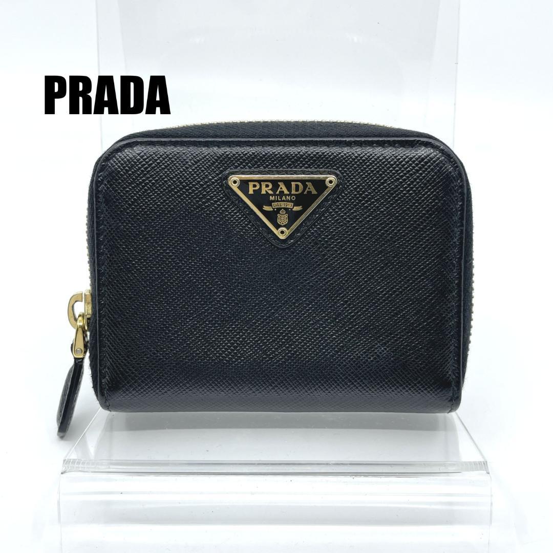 良品　PRADA　ケース カードケース　サフィア－ノ　レザー ブラック
