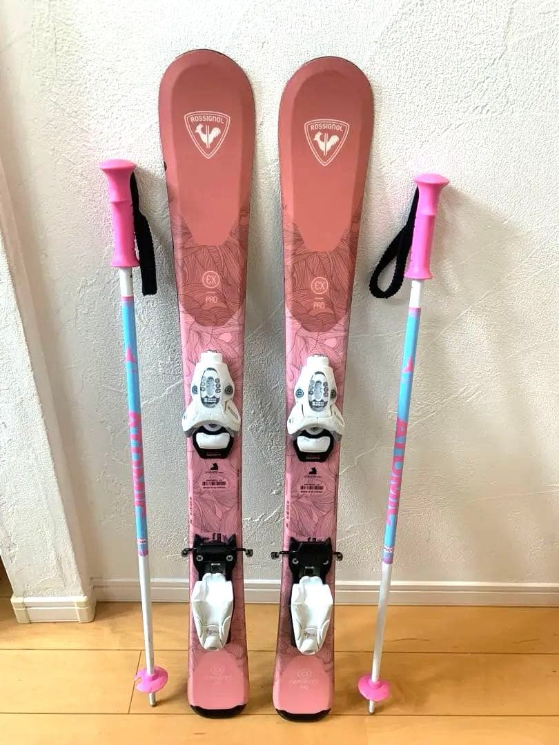 【美品】ロシニョール ピンク スキー板 92cm ホワイトバインディング