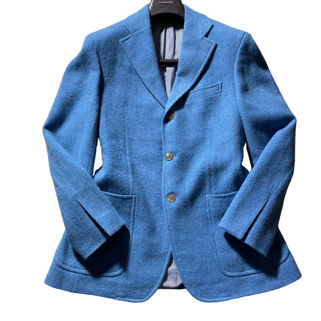 美品■トゥモローランド　テーラードジャケット　ハリスツイード　ライトブルー　46