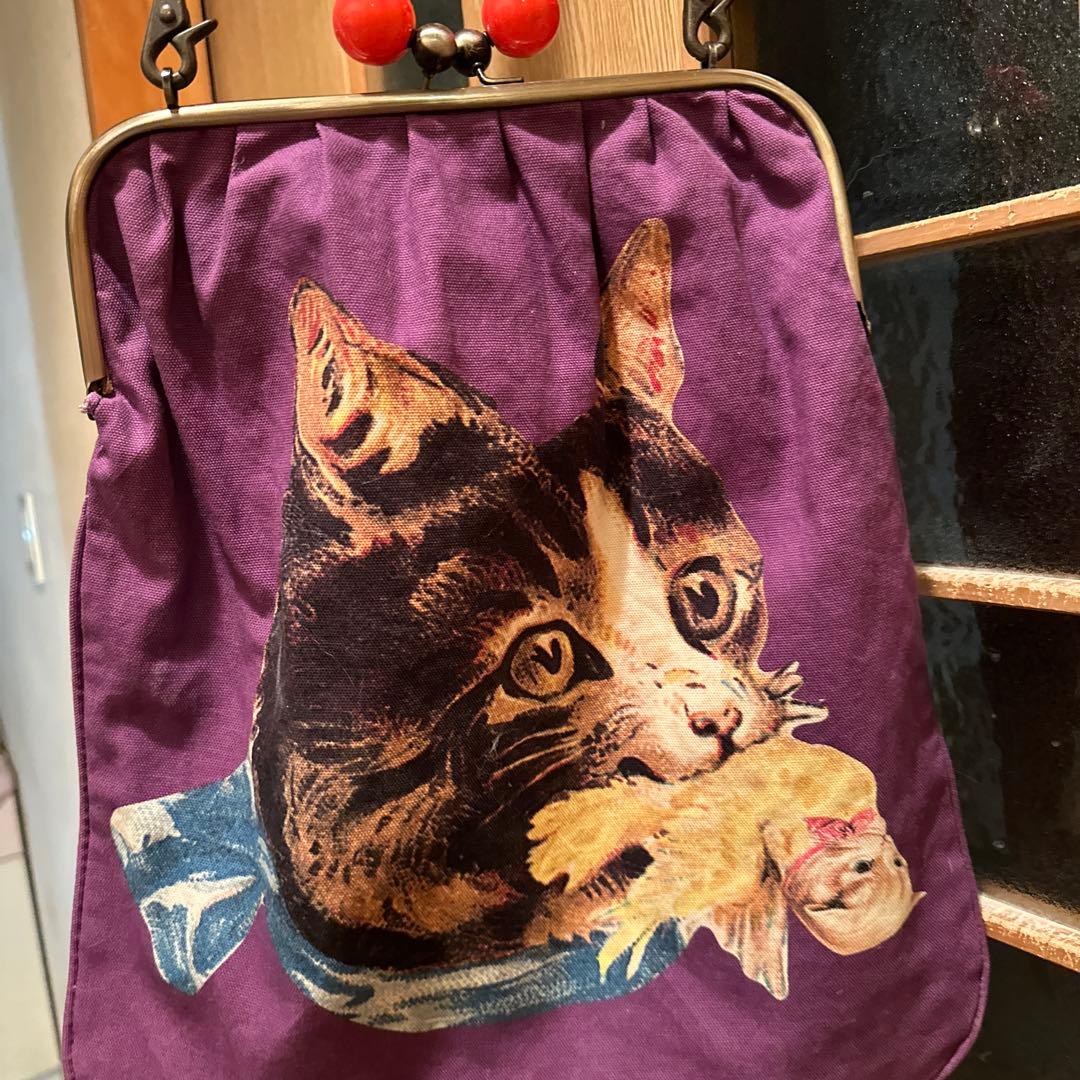 あちゃちゅむ猫プリント 紫色 トートバッグレア