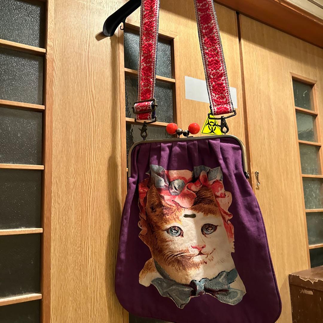 あちゃちゅむ猫プリント 紫色 トートバッグレア