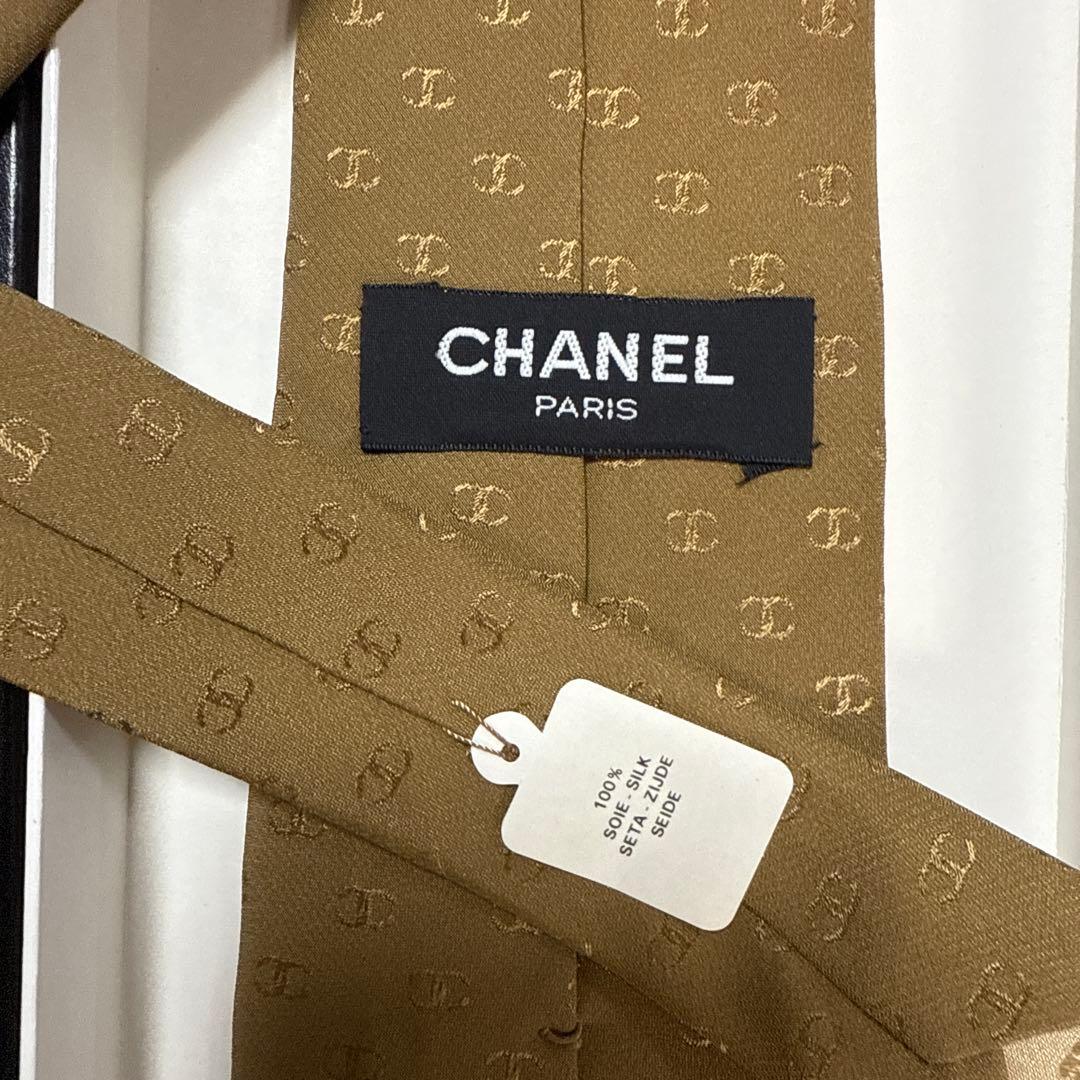美品　シャネル　ネクタイ　茶色系　CCココマーク　総柄　結婚式