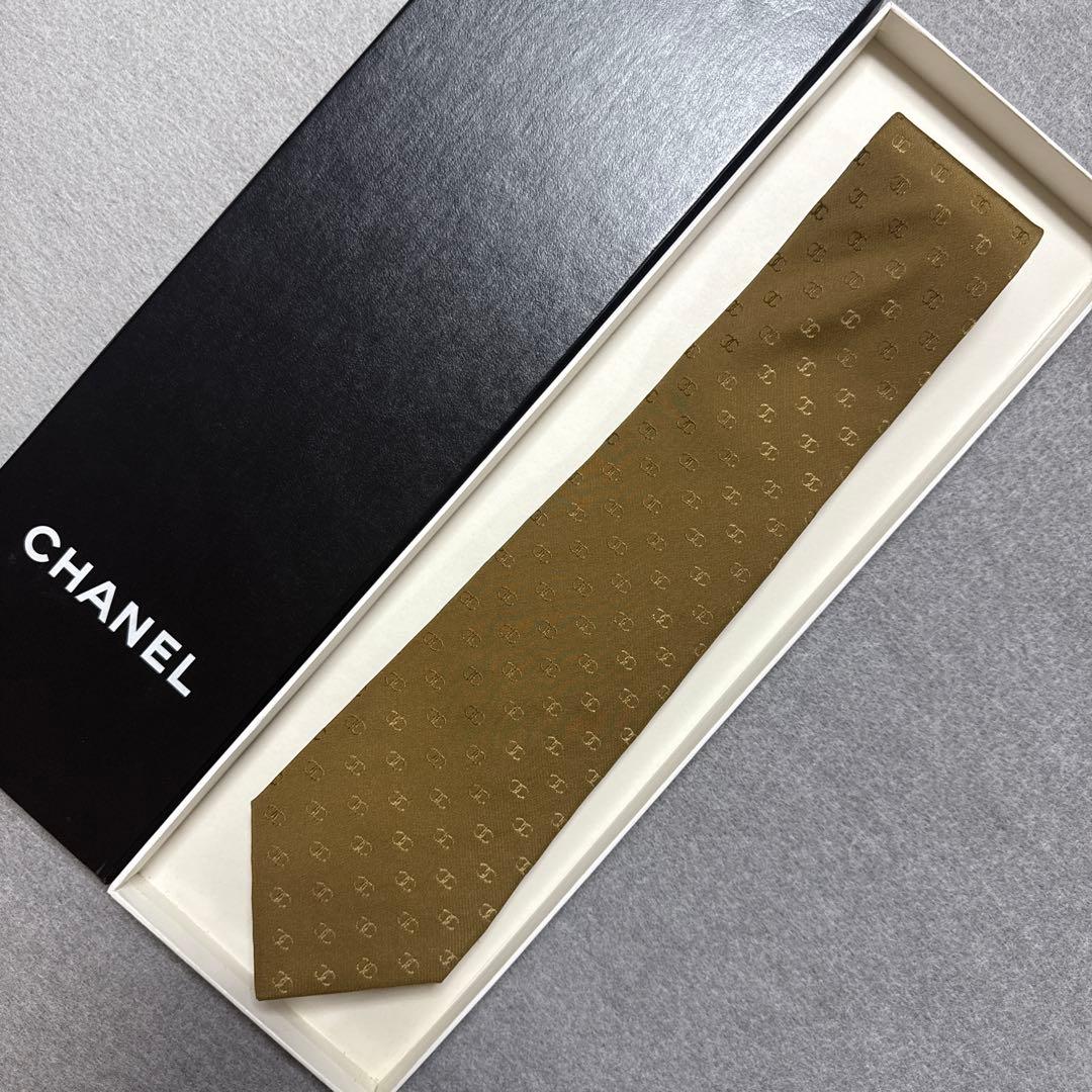 美品　シャネル　ネクタイ　茶色系　CCココマーク　総柄　結婚式