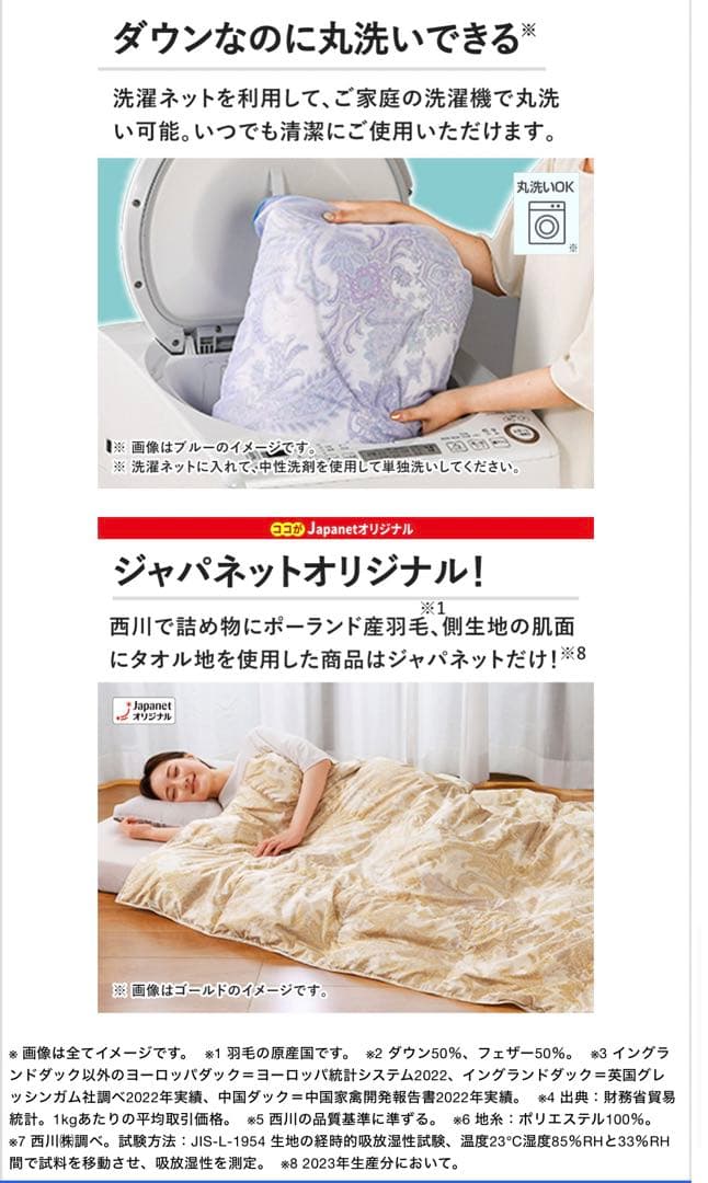 【新品】 西川　ポーランド産羽毛使用　　タオル地ダウンケット 羽毛布団