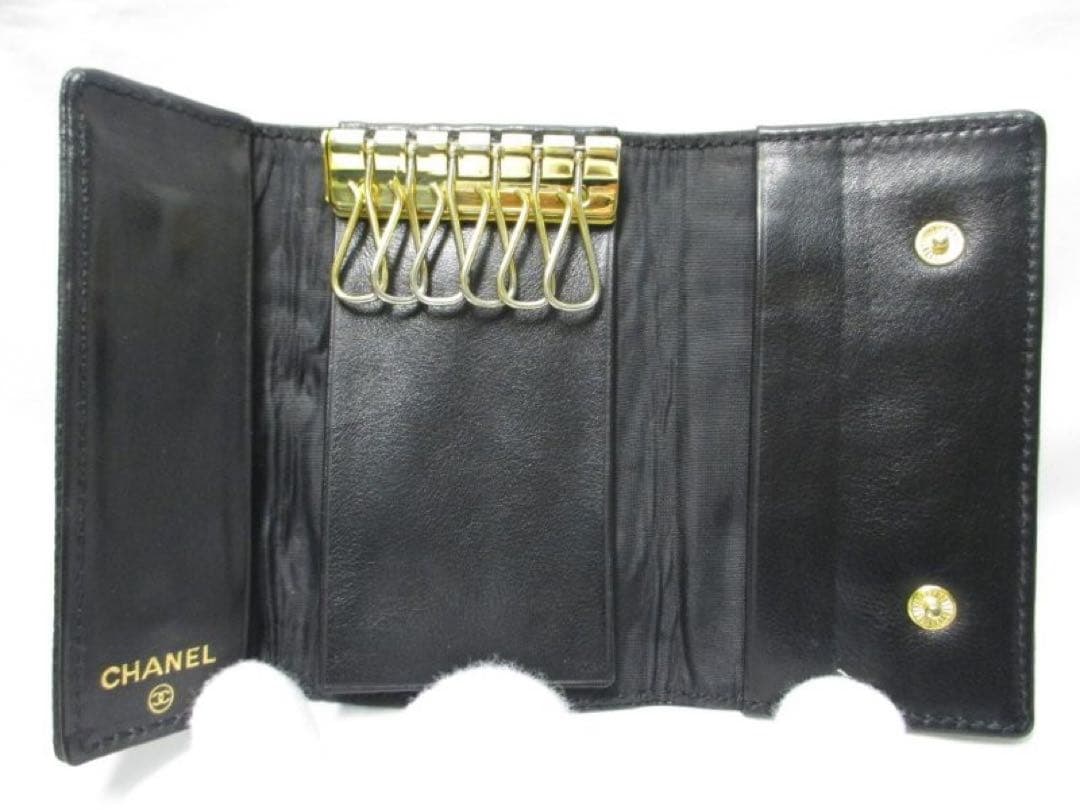 美品 CHANEL シャネル キャビアスキン キーケース ブラック 黒 ６連