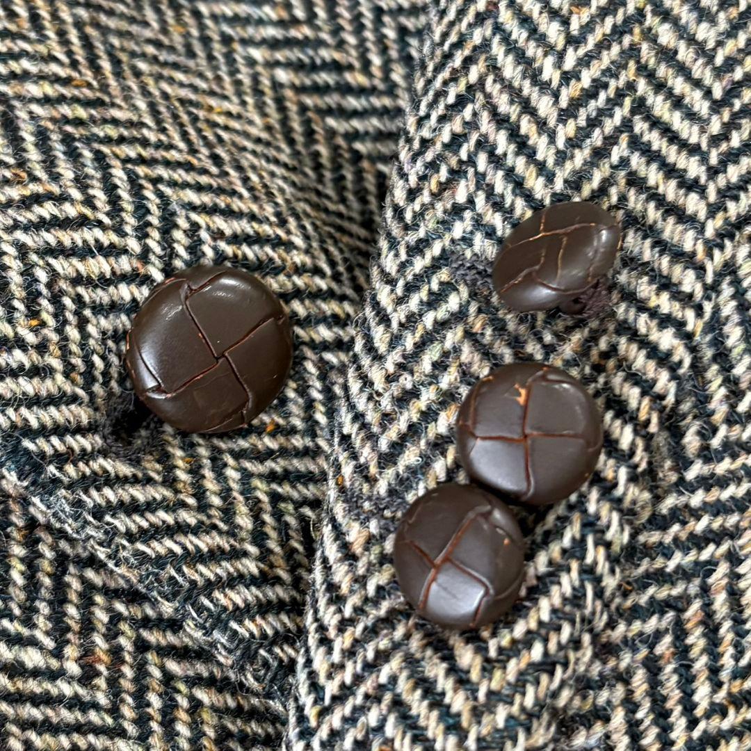 ハリスツイード テーラードジャケット ヘリンボーン くるみボタン パッチ 3L