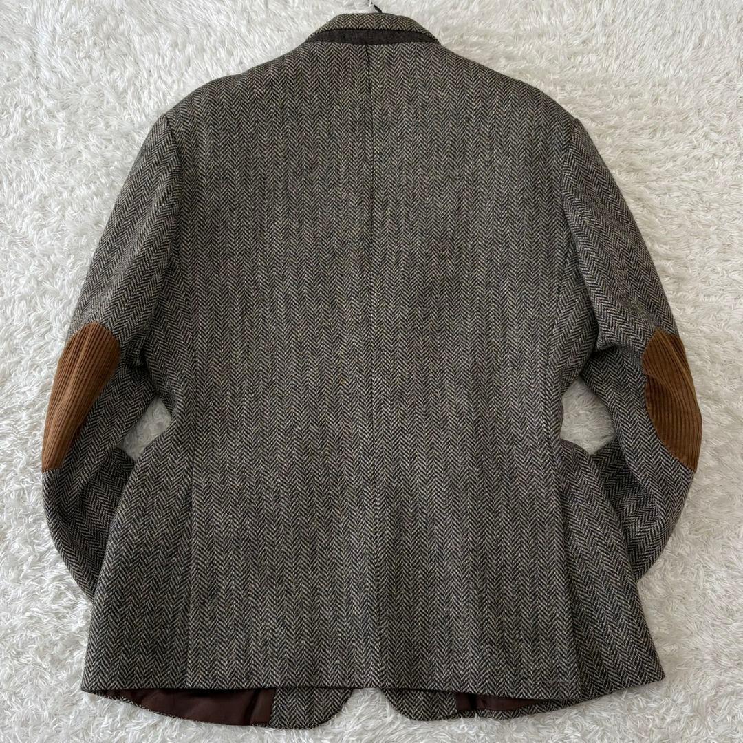 ハリスツイード テーラードジャケット ヘリンボーン くるみボタン パッチ 3L