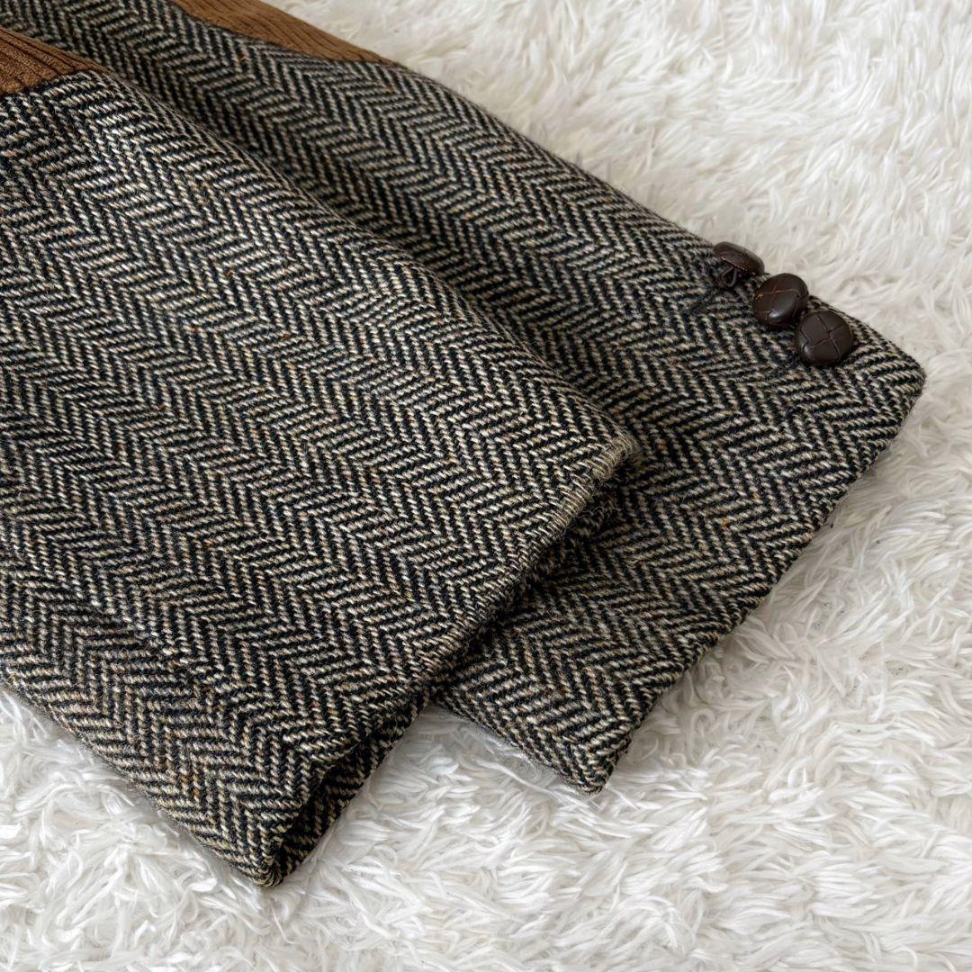 ハリスツイード テーラードジャケット ヘリンボーン くるみボタン パッチ 3L