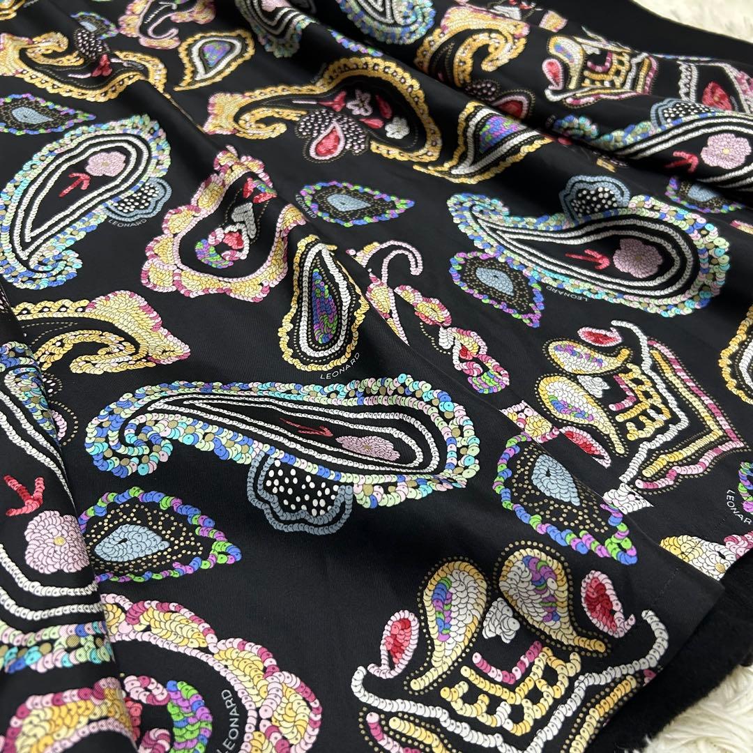 レオナール カシミヤ ペイズリー スパンコール柄 裏地総柄 ダブル ロングコート