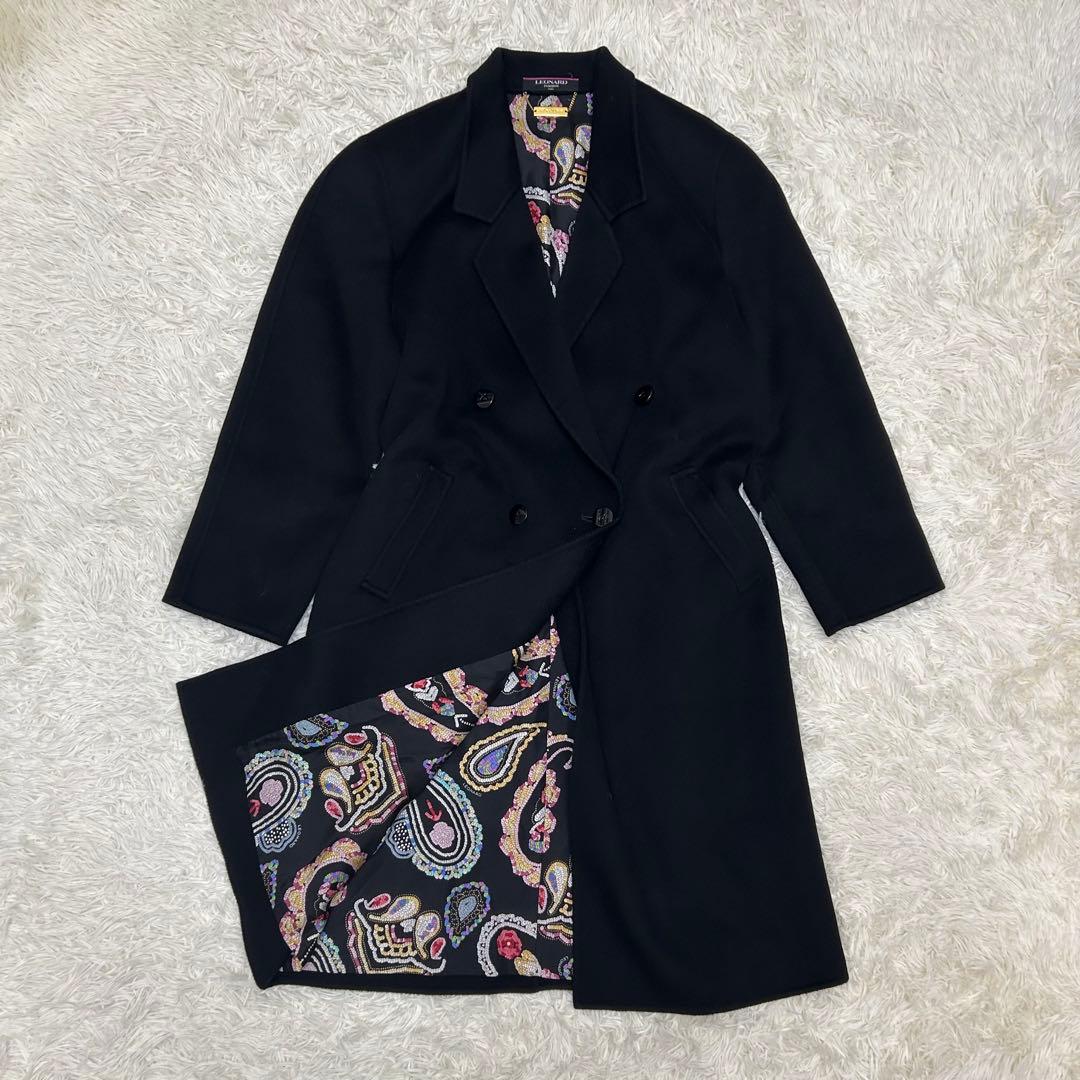 レオナール カシミヤ ペイズリー スパンコール柄 裏地総柄 ダブル ロングコート