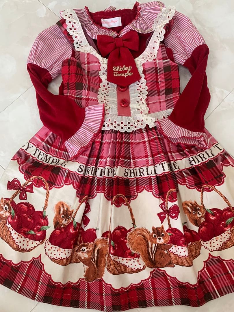 シャーリーテンプル♡りす♡りんご♡バスケットワンピースカットソー２着セット100