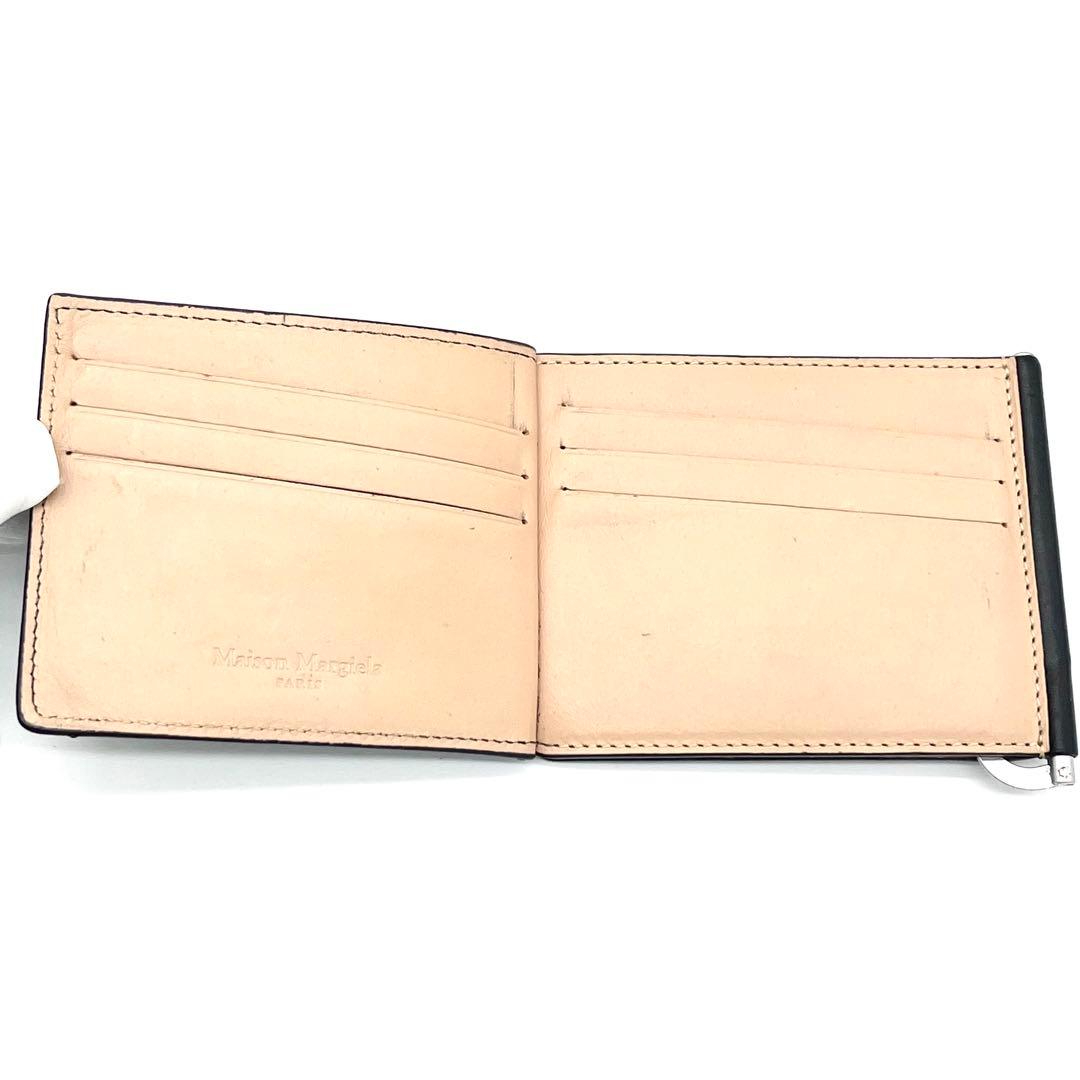 【美品】メゾンマルジェラ　マネークリップ　フォーステッチ　レザー　ブラック