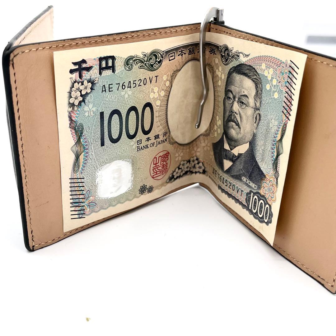 【美品】メゾンマルジェラ　マネークリップ　フォーステッチ　レザー　ブラック